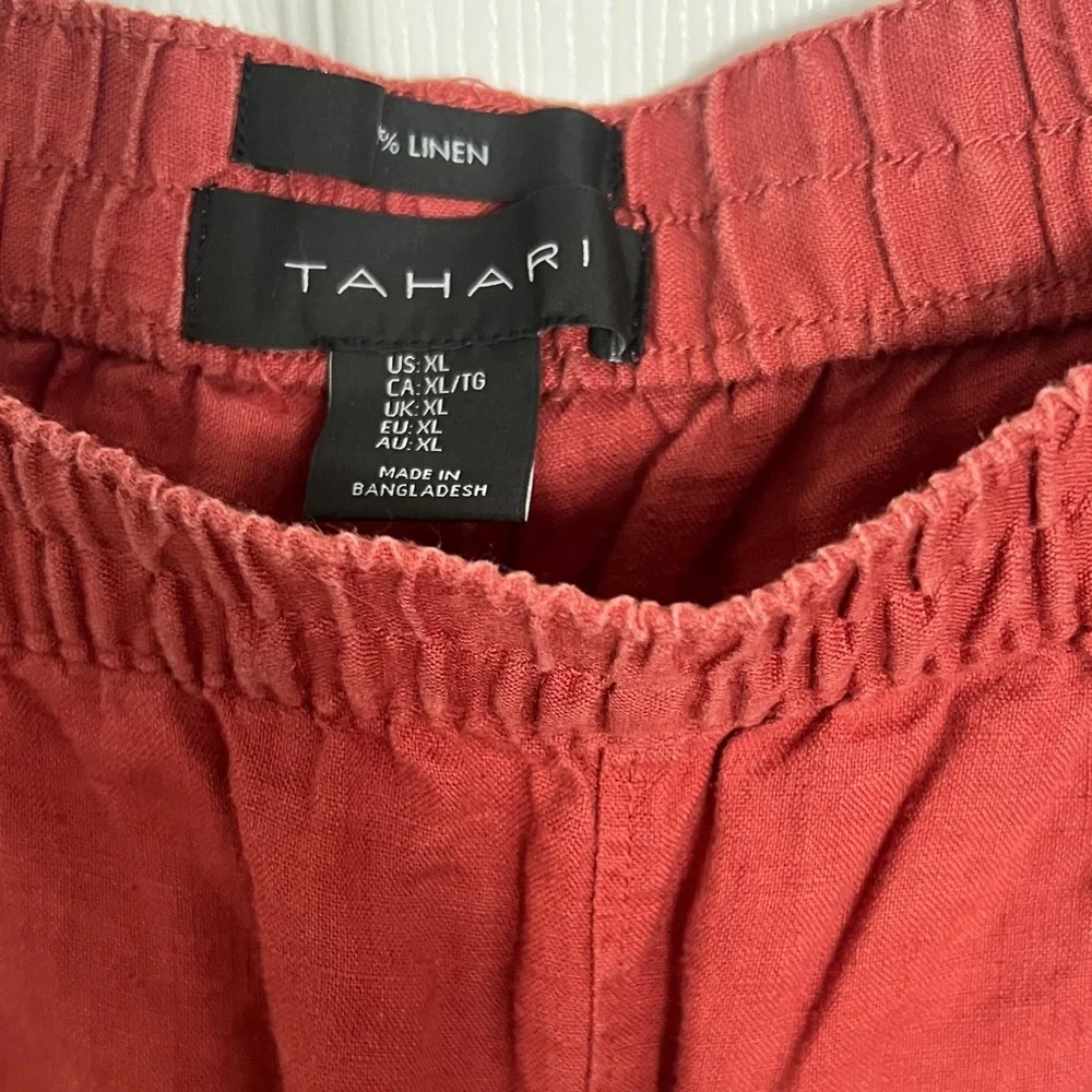 Tahari Rust Relaxed Elastic-Waist Linen Pants - Picture 2 of 3